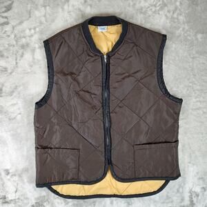 VTG Sears Work Leisure brown quilted lightweight windbreaker vest mens Large